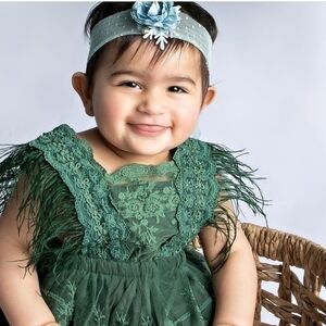 Baby Girl Christmas Dress Green White Fringe Sleeve Christmas Dress NWT